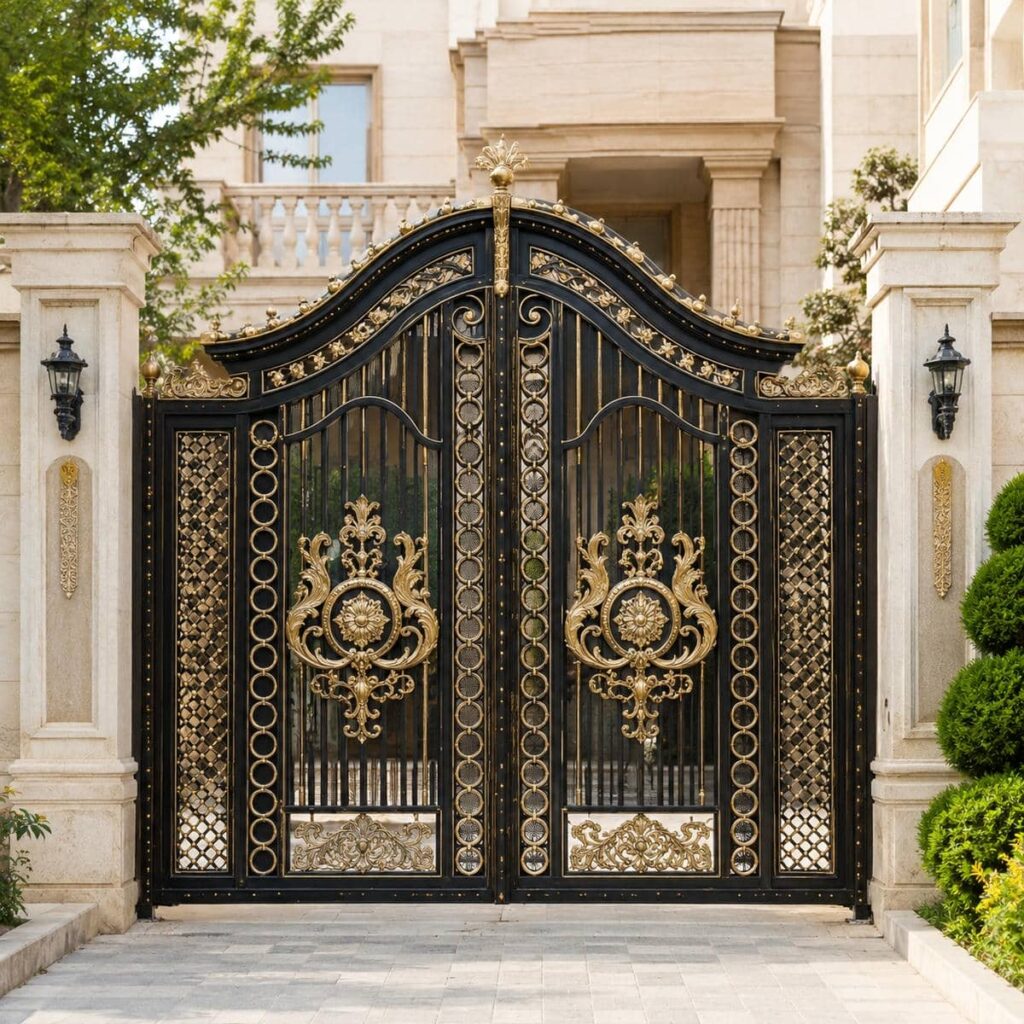 سفارش درب حیاط مشکی طلایی بر اساس ابعاد دهانه در خرم آباد
