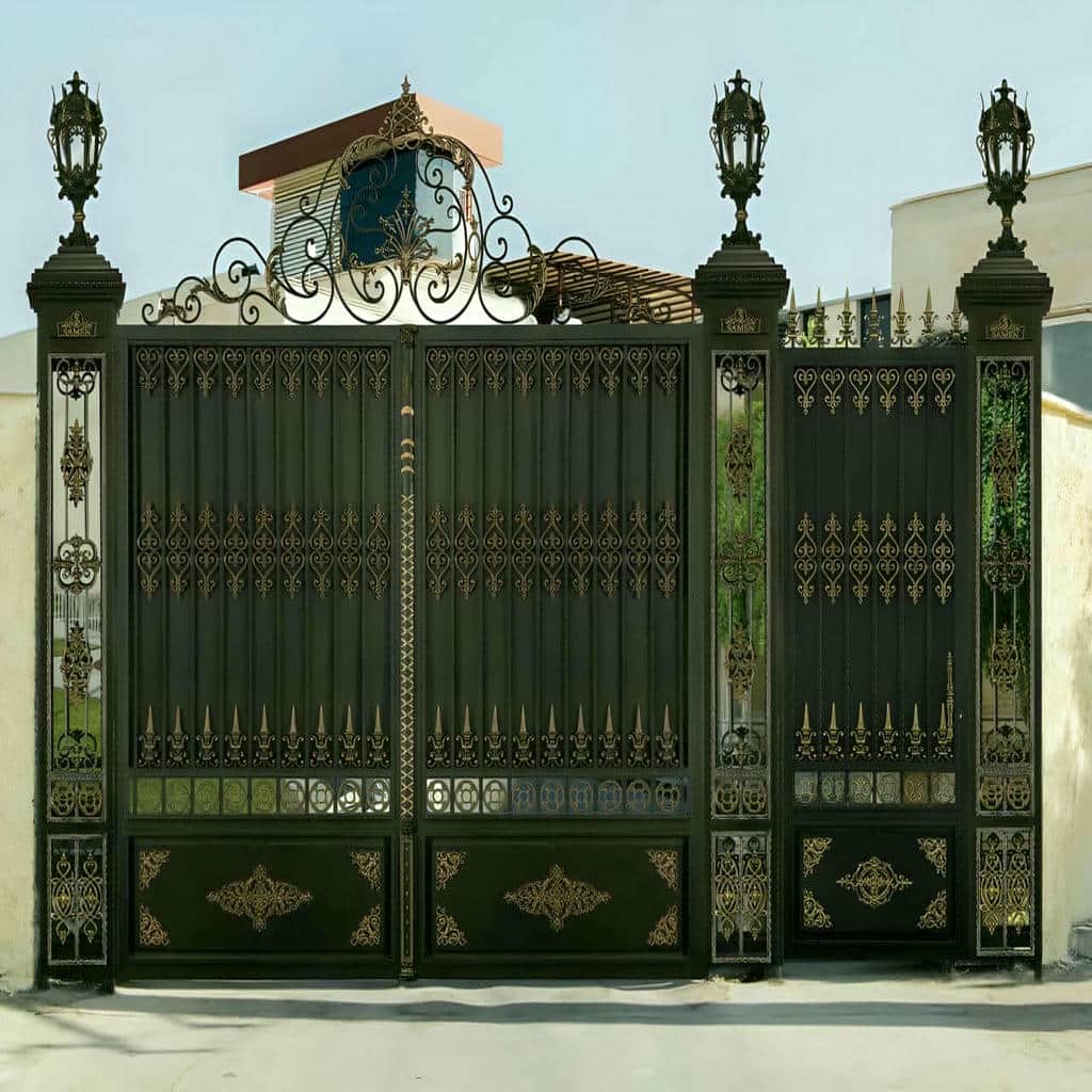درب حیاط فلزی دو لنگه پروفیلی مناسب ورودی ساختمان در خرم آباد