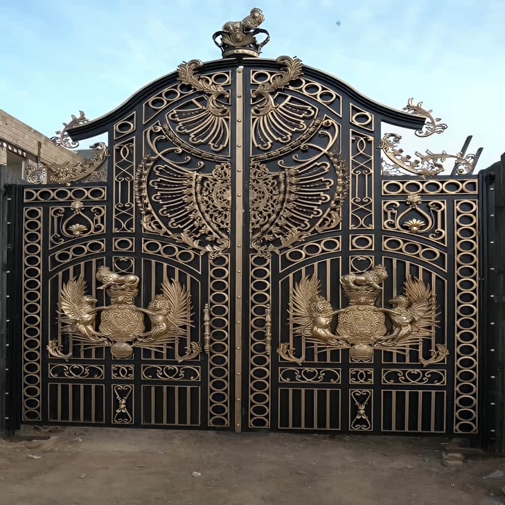درب فرفورژه گل دار با طرح مرکزی برای ساختمان در خرم آباد
