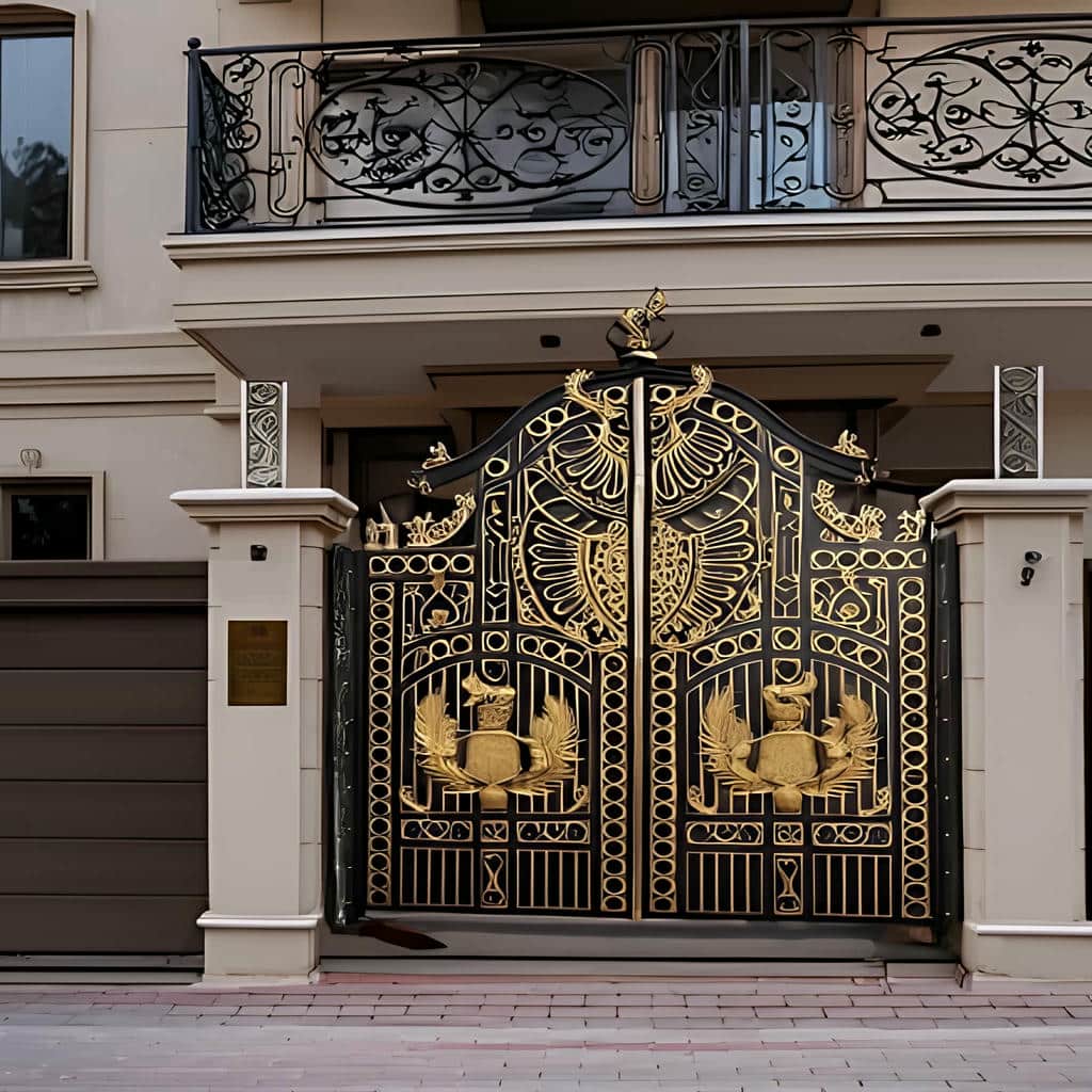 درب فلزی باغ دو لنگه نیمه باز در خرم آباد